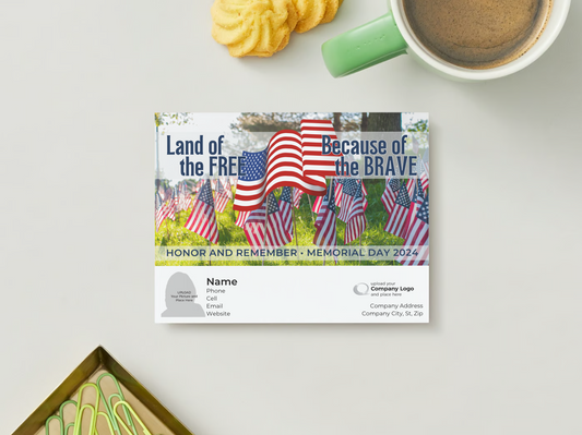 Memorial Day - Land of the Free - Customized Card - QTY 25 - $0.98 Per Card